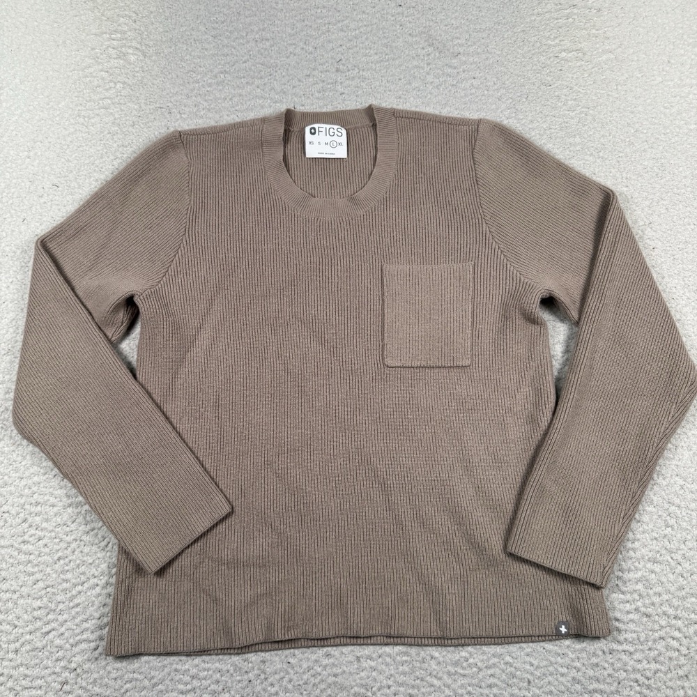 Figs Loungewear Off Shift‎ Latte Ribbed Knit Sweater Women's Size Large Pullover